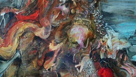 Iain Andrews , The Tower of Babel, 2013,  Acrylic on linen , 45 x 55cm