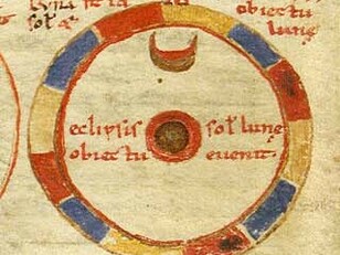 Macrobius, Eclissi solare, Commentarii in Somnium Scipionis. Folio 49 verso, ca. 1150