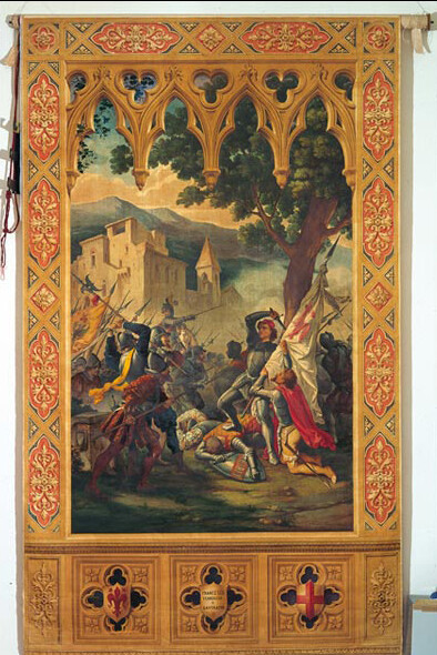 N.Sanesi, tende 'trasparenti' per finestre: a) La sfida di Barletta, b) Ferruccio a Gavinana, 1862, Firenze, Galleria d'Arte Moderna di Palazzo Pitti
