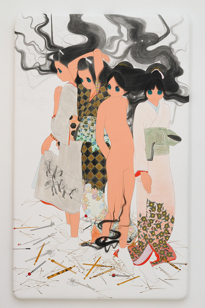 Ai Yamaguchi, haru demo aki demo nai fuyu, 2014, Acrylic on cotton, panel, 73 x 45 x 3 inches / 186 x 115 x 8 cm