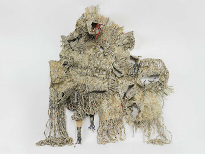 Moffat Takadiwa, The Falling of Rhodes/ia, (detail) 2017, computer keys, 217 x 240 x 45 cm. Copyright the artist, Courtesy Tyburn Gallery
