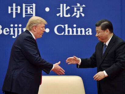 Donald Trump pursued a confrontational foreign policy that included a tariff war against China and tensions with historic allies. Trump and Xi, Beijing, China, November 9, 2017
