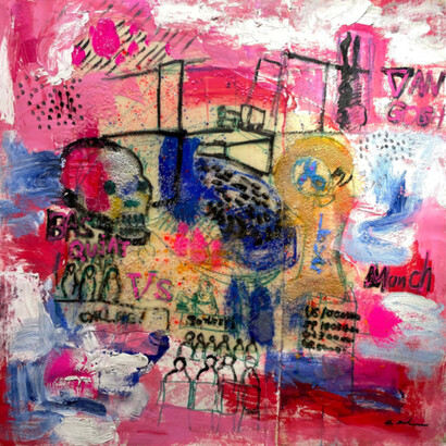 Takuma Tanaka, Gogh vs Munch vs Basquiat, 2022, oil, mixed media on canvas, 101.6x101.6 cm. Courtesy of the artist and The Wall Art Gallery