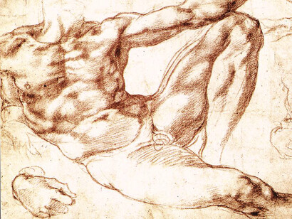 Michelangelo Buonarroti; Estudio para los frescos de la Capilla Sixtina, s. XVI (detalle)