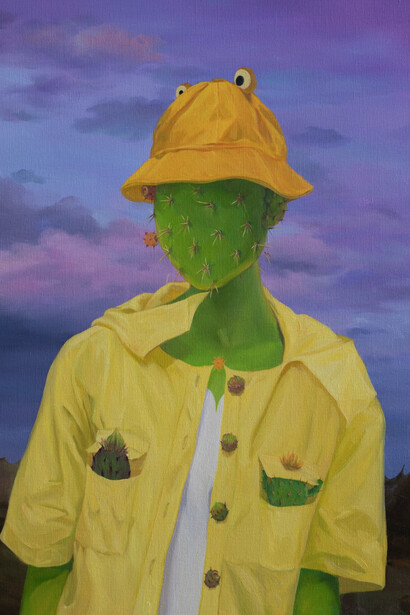 Jingyi Wang, Looking back #1 (detail), 2023. Oil on linen, 36 x 30 in. Courtesy of VLAB Gallery