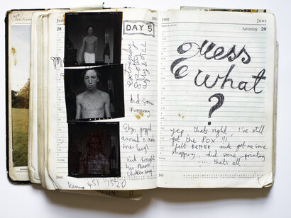 Nigel Shafran, chicken pox self portrait diary page 1991 from Works Books 1984 – 2018 © the artist, courtesy of Sion and Moore