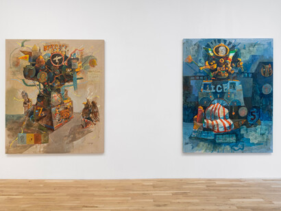 Joseph Olisaemeka Wilson, Hard times and silver teeth at the Spicewood County Casino, exhibition view. Courtesy of Derek Eller Gallery