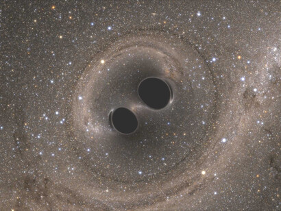 LIGO, Recreación de dos agujeros negros a punto de fusionarse y las subsecuentes ondas gravitacionales 