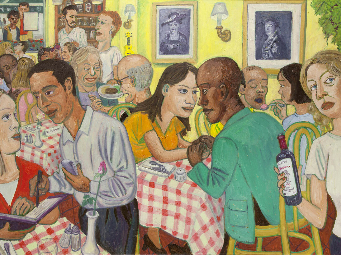 Jiro Osuga, Bistro, 2014, Oil on canvas, 39 3/8 x 53 1/2 in, Image courtesy of Flowers Gallery, London and New York