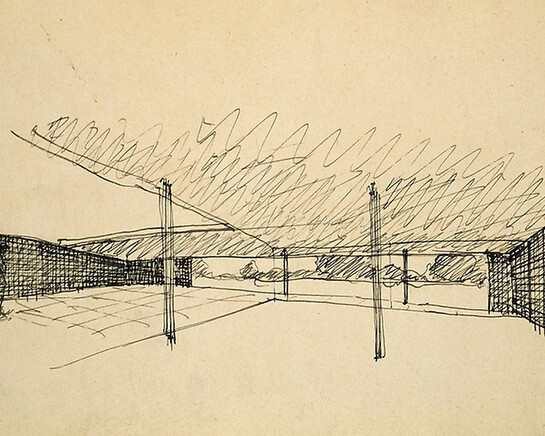 Ludwig Mies van der Rohe, American, born Germany, 1886-1969, Court House Studies: Interior Views Showing Steel Columns, c. 1931-1938