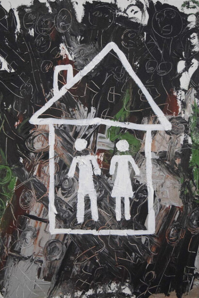Susan Spangenberg, Gentrification, 2016, Acrylic on canvas, 14 × 18 in | 35.6 × 45.7 cm. Courtesy of Fountain House Gallery
