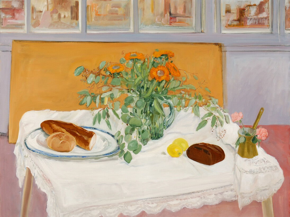 Jane Freilicher (American, born 1924), The Lace Tablecloth, 1972, Oil on canvas
50 x 60 1/8 inches, Parrish Art Museum, Water Mill, N.Y., Gift of Eugenia Doll
