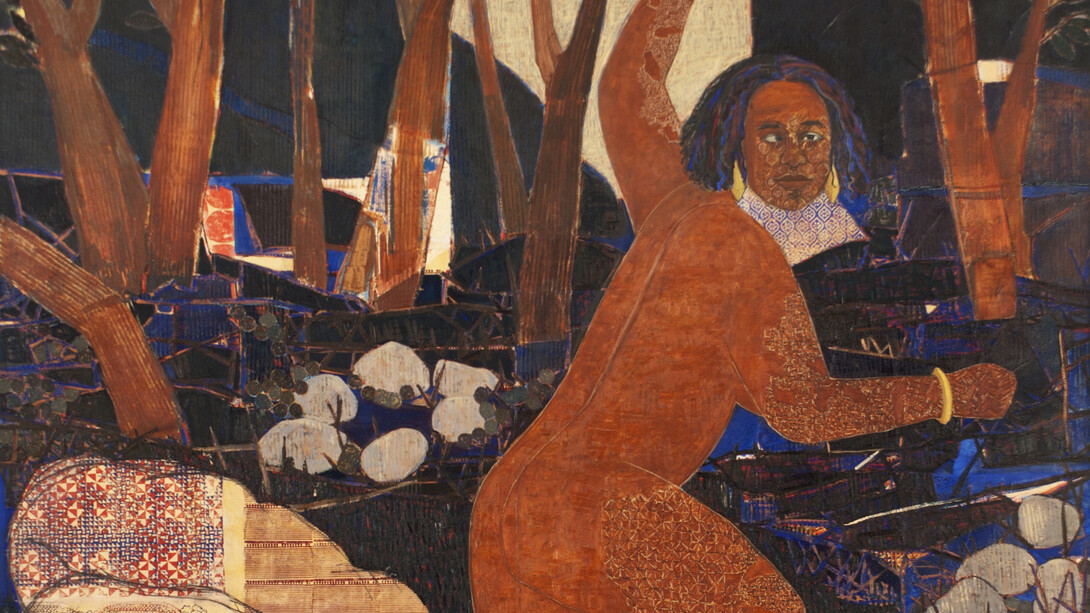 Mequitta Ahuja Rhyme Sequence: Wiggle Waggle 2012 Oil, paper and acrylic on canvas 213 x 203 cm, Image courtesy of the Saatchi Gallery, London