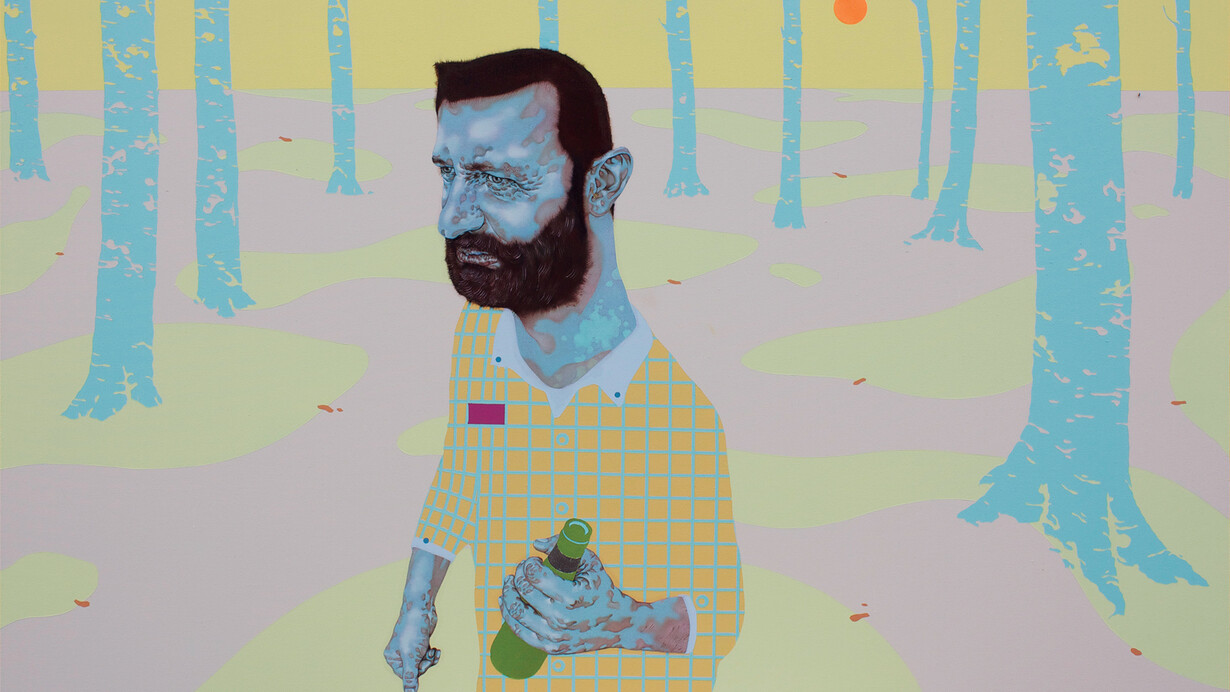 Juglas Ezers (2014), olio, acrilico, foglia argento e oro su tela, 80x120 cm