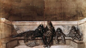 "Pareja y dos niños durmiendo en el puente de Londres", Gustave Doré, 1871