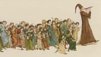 In an American fable, the Pied Piper is bewitching the children from the village