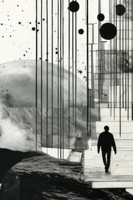 Amid the collapse of order and meaning, the solitary soul ascends in search of a higher purpose