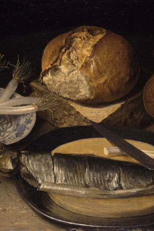 Georg Flegel, "Natura morta con pane e aringa", 1635, Wallraf-Richartz Museum, Colonia. Nato come una semplice miscela di acqua e cereali schiacciati, il pane ha attraversato i secoli evolvendosi in forme e sapori diversi