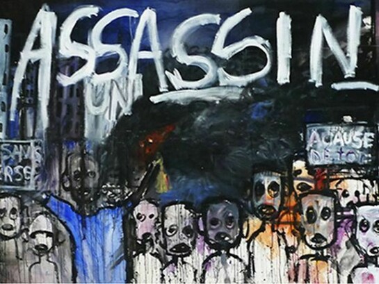 Aboudia, Assassin (detail), 78x155 in., 2011