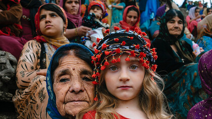 Mujeres del pueblo kurdo con atuendos tradicionales