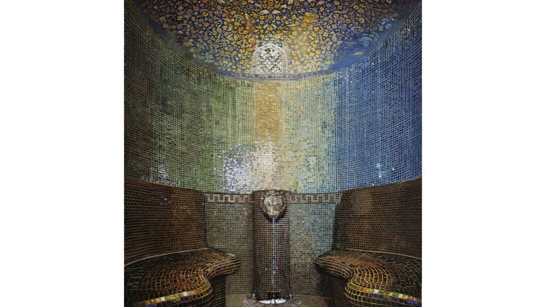Yuan Yuan, Steam Room, 2014, Oil on linen, 95 x 69 inches; 240 x 175 cm
