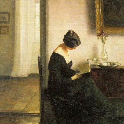 «Mujer leyendo en interior», Carl Vilhelm Holsoe