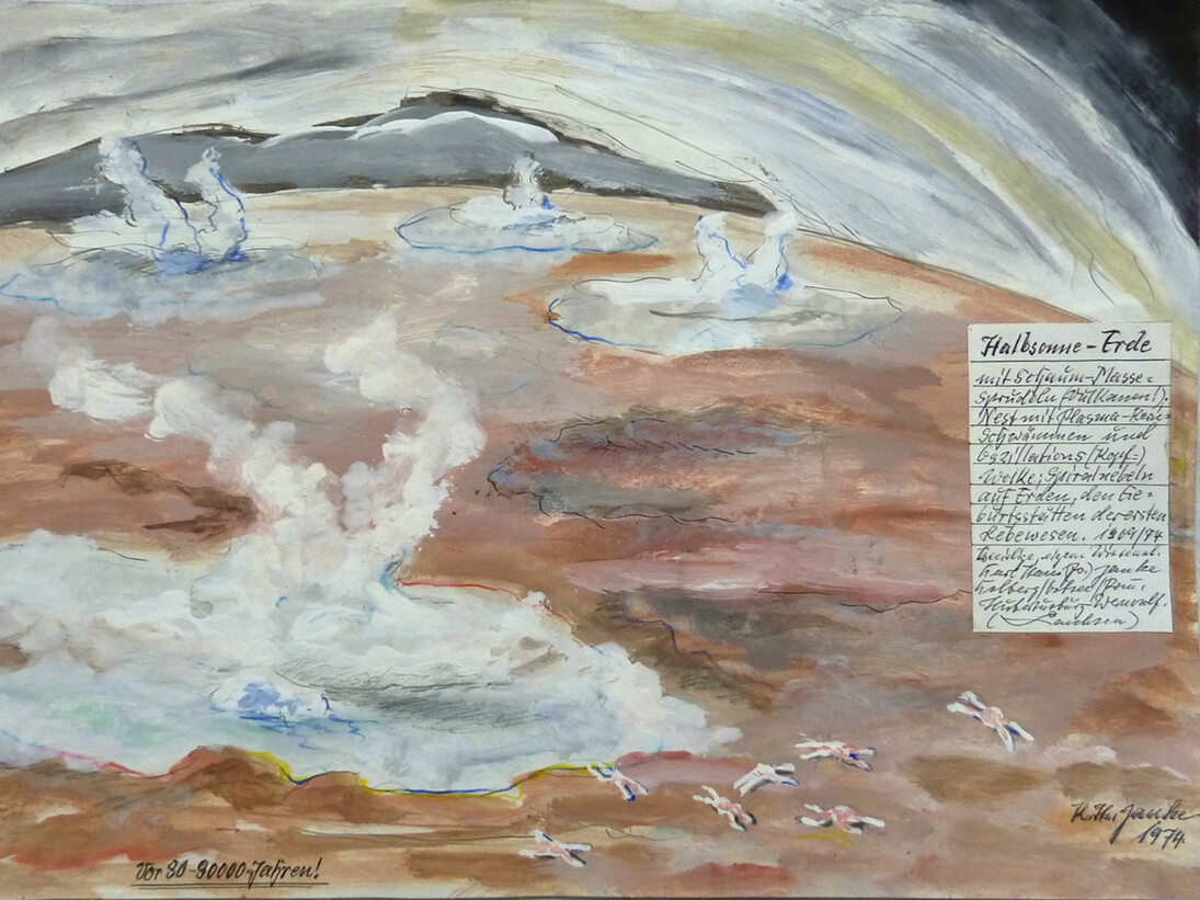 Karl Hans Janke, Halbsonne-Erde, 1974, (KHJ/P 01A), Mischtechnik auf Papier / mixed media on paper 30 x 42 cm. Courtesy Delmes & Zander, Berlin/ Köln