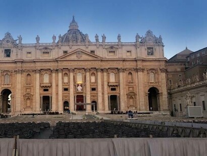 Saint Peter’s Basilica, preparation for the Beautification of John Paul I (photo by Brenda Lee Bohen)
