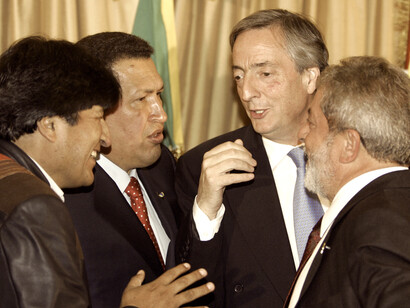 Cuando la mayoría de presidentes eran de izquierda: Evo Morales, Hugo Chávez, Néstor Kirchner y Lula da Silva