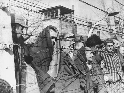 Jews in a concentration camp. Auschwitz concentration camp, Oświęcim, Poland