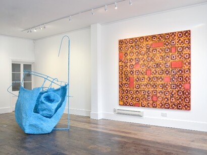 Olivia Bax, Monkey Cup’ (left); Dominic Beattie Mosaico (right), ph. artists and Linden Hall Studio