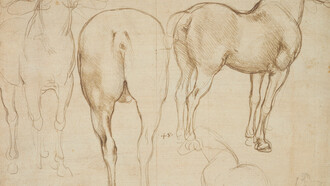 Leonardo da Vinci Studies of a Horse, c. 1490 Metalpoint (probably silverpoint) on pale buff prepared paper, 19.9 × 28.5 cm Lent by Her Majesty Queen Elizabeth II