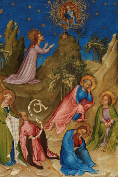Atribuido a Colart de Laon, La oración en el huerto con Luis I de Orleans como donante (detalle), 1405 - 1408. Cortesía del Museo del Prado