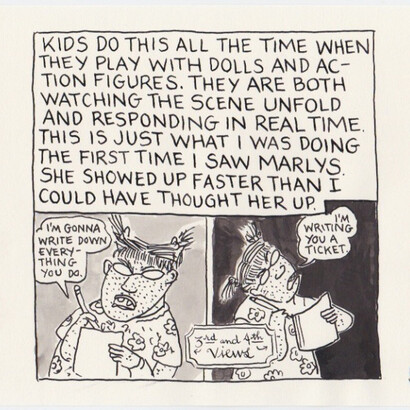 Forestory Backword, 2016, Ink on paper
8" x 9 1/2" each (8 pages). Courtesy of Adam Baumgold