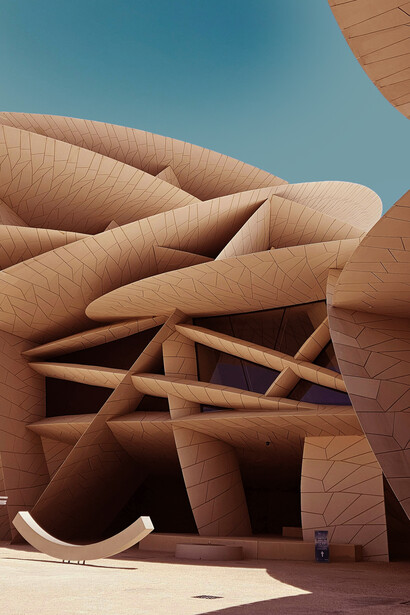 The sharply angled, futuristic roof of the National Museum of Qatar, Doha, Qatar