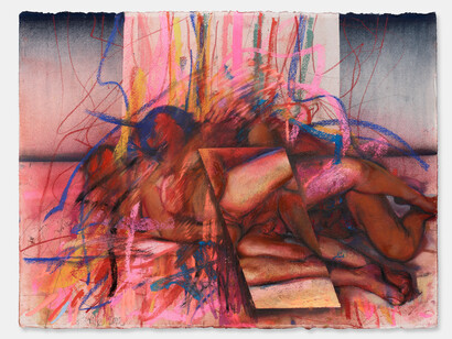 Jenny Saville, Study for Ekkyklema II, 2023. Watercolor, pastel, and pencil on watercolor paper, 22 7/16 x 29 15/16 inches (57 x 76 cm) © Jenny Saville. All rights reserved, DACS 2023. Photo by Prudence Cuming Associates Ltd. Courtesy of Gagosian