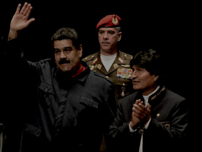 Nicolás Maduro, presidente de Venezuela, con  Evo Morales, mandatario boliviano