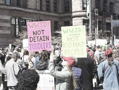Demonstrators at the No Kings protest, Cincinnati, Ohio, 28 March 2026