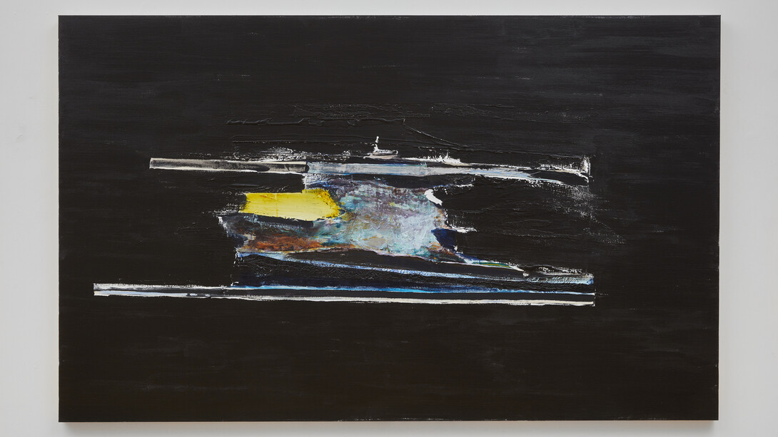 Blackwater, 2019-2020. acrylic, collaged canvas and canvas webbing on linen. 70 7/8 x 43 1/4 inches (180 x 110 cm). Courtesy the artist and Peter Blum Gallery, New York.