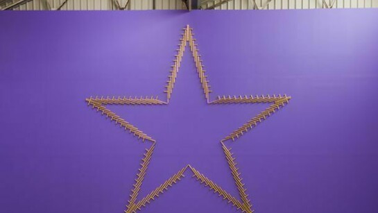 Kendell Geers, Stairway To Heaven 101, 2011, gold leaf on police battons, 700 x 700 cm, Courtesy Galleria Continua, San Gimignano/Beijing/Le Moulin, Photo by Oak Taylor-Smith