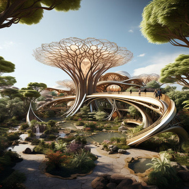 Rendering futuristico urban oasis