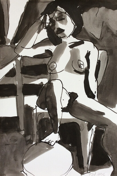 Terry St. John | Aun #19, 2016 | Ink, pen, brush on paper | 21.75 x 14.75 inches 