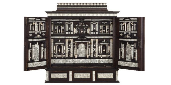 Neapolitan Cabinet, Giacomo Fiammingo, ivory engraving by Giovanni Battista de Curtis and Januarius Picicaroum around 1600 Naples ebony, ivory106 x 101,1 x 60,9 cm
