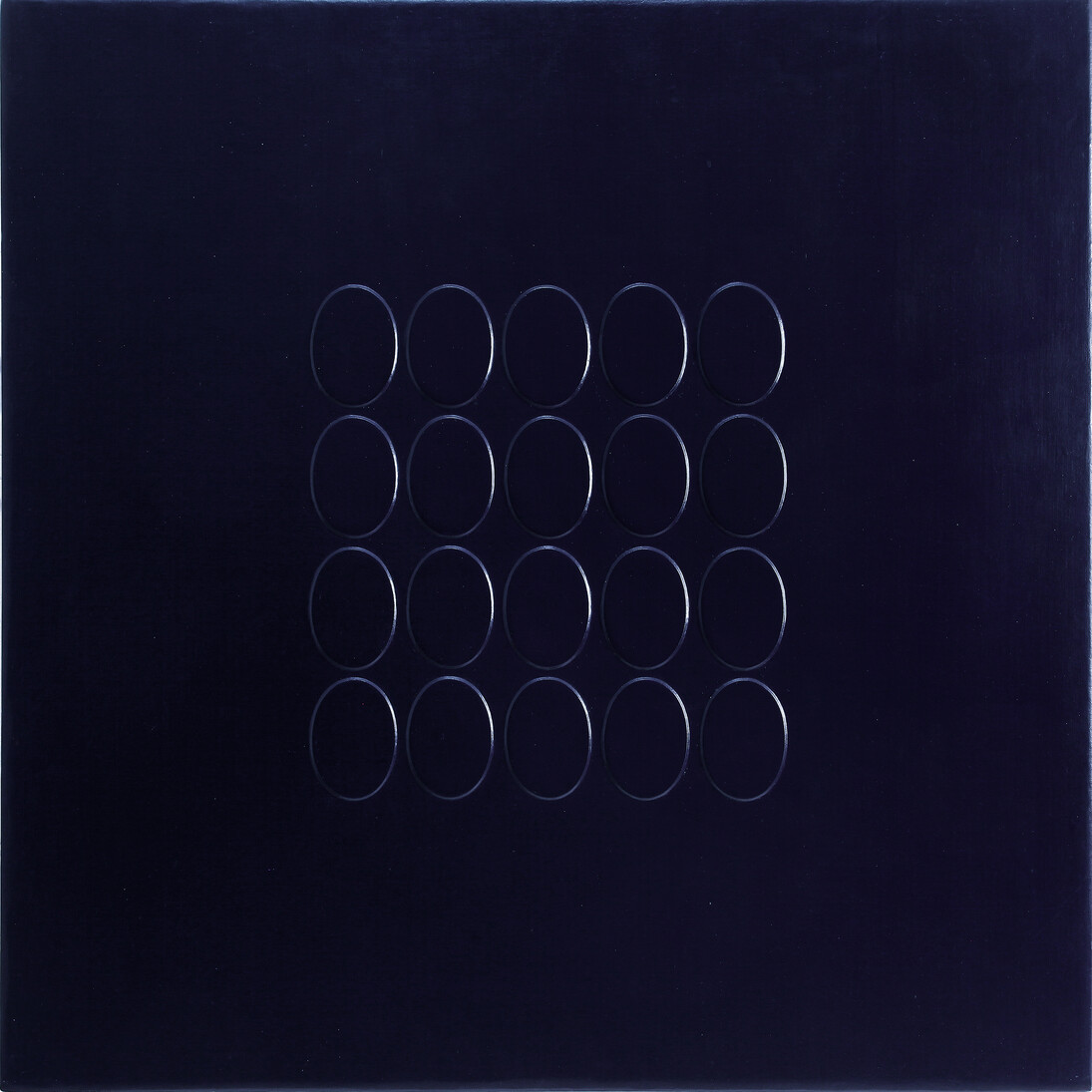 Turi Simeti, Venti ovali blu, 1966, Acrylique sur toile extroflexe, 91,5 x 91,5 cm, Courtesy Tornabuoni Art