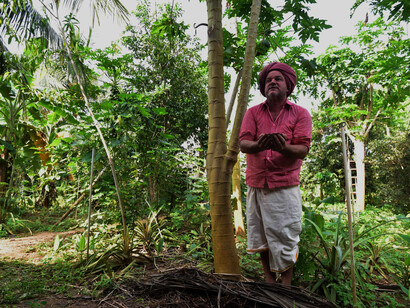 Krishna of Solitude Farm, Auroville, demonstrating how biodiverse farming can be productive © Ashish Kothari