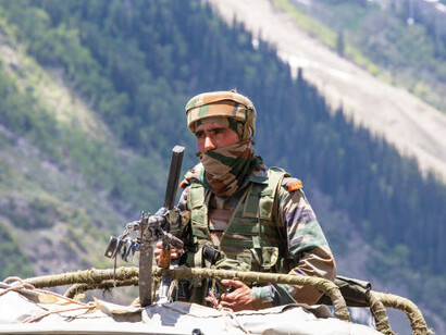 Indian Army checkpoint located in the Kashmir Himalayas, staffed by frontier guards