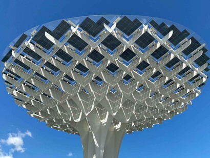 A single solar panel structure in Széllkapu Park, Budapest, Hungary