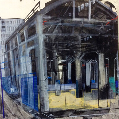 Anna Capolupo, TorinoNowhere 6, 2014, tecnica mista su carta applicata su tela, 53 × 55 cm