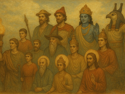 Hórus, Átis, Krishna, Dionísio, Mitra, Salivahana, Odin, Crite, Bali, Jao, Tamuz, Beddru e Prometeu. Krishna, uma das principais divindades do hinduísmo, nasceu de uma virgem chamada Devaki. Seu nascimento foi anunciado por uma estrela e um rei perverso, Kamsa, tentou matá-lo, assim como Herodes tentou matar Jesus. Krishna também realizou milagres, curou doentes e ressuscitou mortos. Ele ensinou sobre o amor e a justiça, sendo frequentemente comparado a Jesus