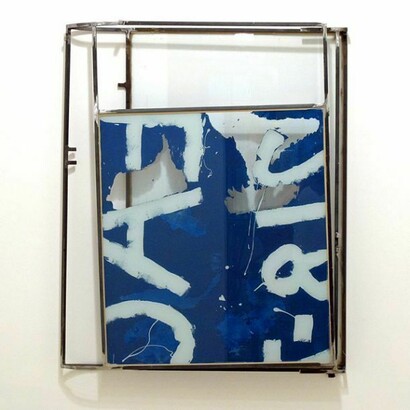 Rob Fischer, Untitled, 2014, glass, steel, screenprint ink, acrylic and latex paint, construction adhesive, 46.5 x 38 x 6.25 inches